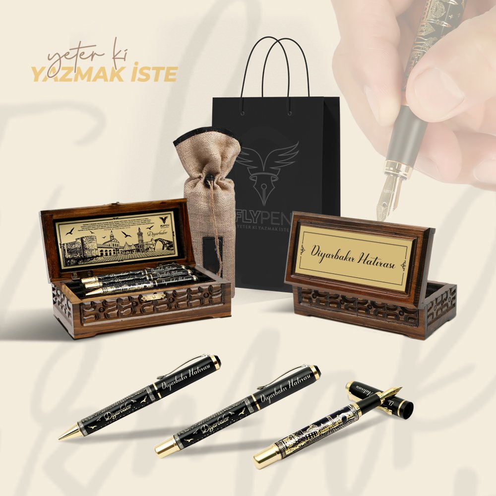 Diyarbakır Üçlü Hediyelik Kalem Seti Gold Series ( Roller Kalem - Tükenmez Kalem - Dolma Kalem )