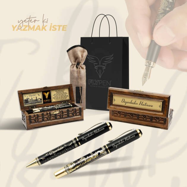 Diyarbakır İkili Hediyelik Kalem Seti Gold Series ( Roller Kalem - Tükenmez Kalem )